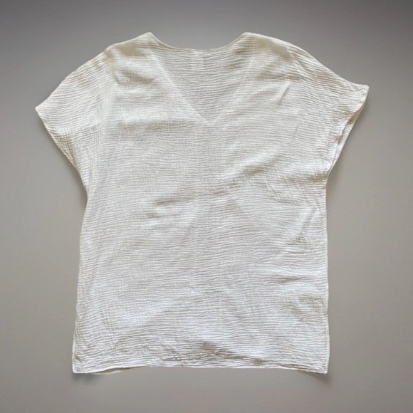 White gauze swim cover up top BoHo beachy V-neck lace trim, light weight size XL - Picture 3 of 8